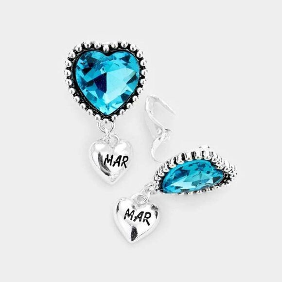 March Birthstone Heart Dangle Clip On Earrings NWT - Picture 1 of 5